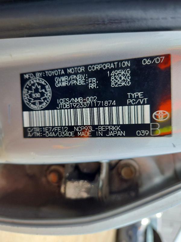 Aukcja sprzedaży 2007 Toyota Yaris 4dr, vin: JTDBT923371171874, numer aukcji: 41836606