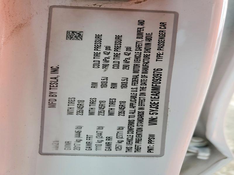 Aukcja sprzedaży 2021 Tesla Model 3, vin: 5YJ3E1EA8MF093976, numer aukcji: 46152886