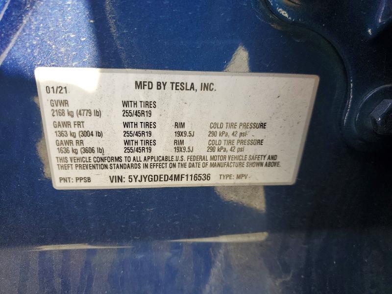 45552026 :رقم المزاد ، 5YJYGDED4MF116536 vin ، 2021 Tesla Model Y مزاد بيع