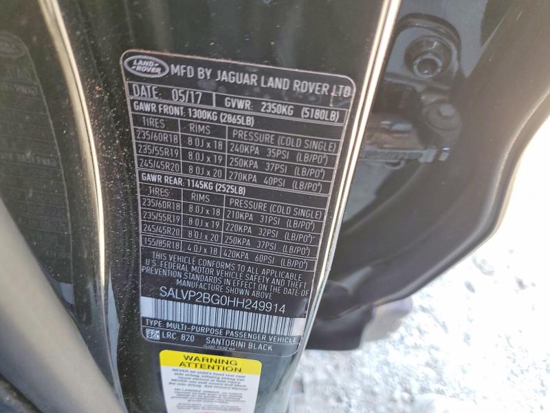 Aukcja sprzedaży 2017 Land Rover Range Rover Evoque, vin: SALVP2BG0HH249914, numer aukcji: 45663856