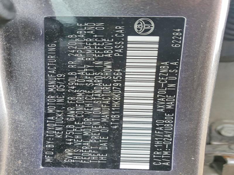 47461646 :رقم المزاد ، 4T1B11HK8KU791564 vin ، 2019 Toyota Camry مزاد بيع