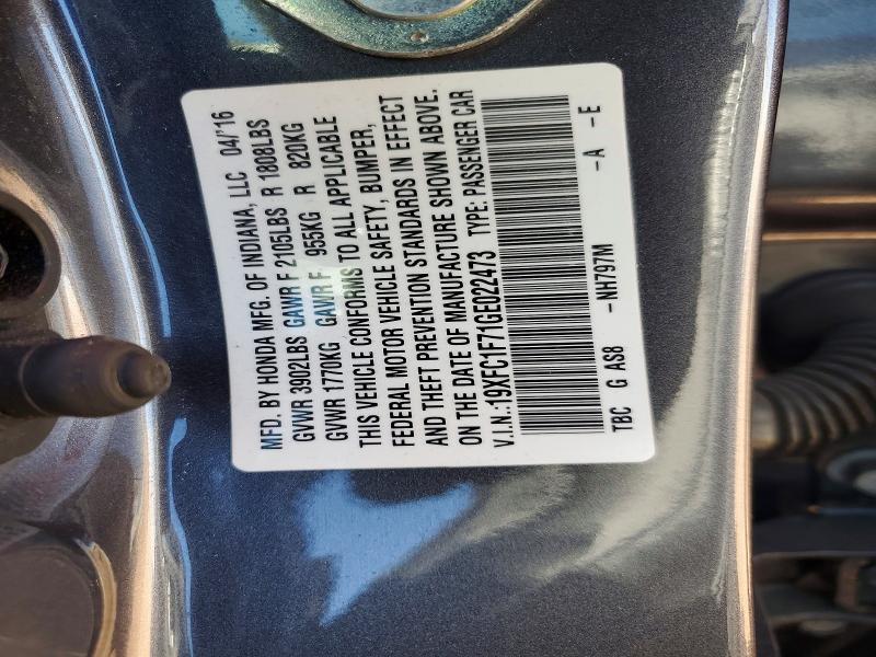 Продажа на аукционе авто 2016 Honda Civic, vin: 19XFC1F71GE022473, номер лота: 46430696