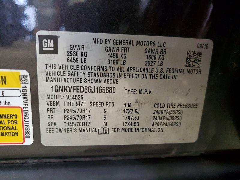 Aukcja sprzedaży 2016 Chevrolet Traverse, vin: 1GNKVFED6GJ165880, numer aukcji: 47889886