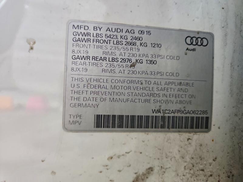 2016 Audi Q5 მანქანა იყიდება აუქციონზე, vin: WA1C2AFP9GA062285, აუქციონის ნომერი: 45487276