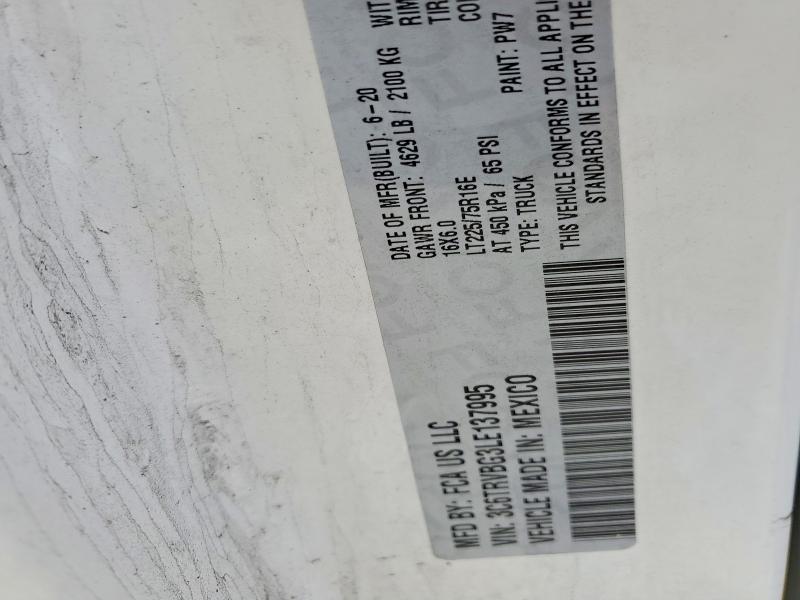 48489286 :رقم المزاد ، 3C6TRVBG3LE137995 vin ، 2020 Ram Promaster 1500 مزاد بيع