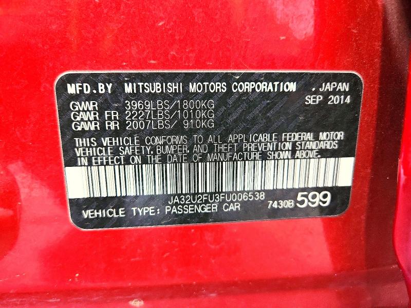 Продаж на аукціоні авто 2015 Mitsubishi Lancer, vin: JA32U2FU3FU006538, номер лоту: 45962996
