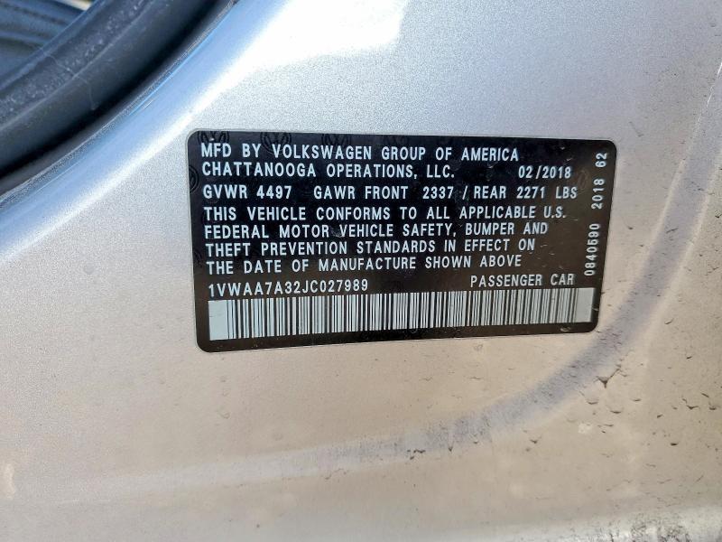 Продажа на аукционе авто 2018 Volkswagen Passat, vin: 1VWAA7A32JC027989, номер лота: 47758916