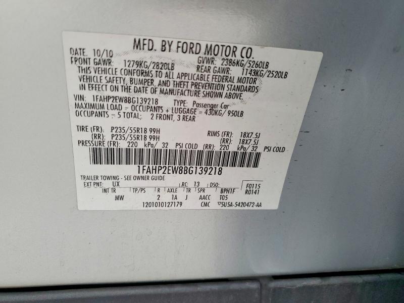 Продажа на аукционе авто 2011 Ford Taurus, vin: 1FAHP2EW8BG139218, номер лота: 48109106