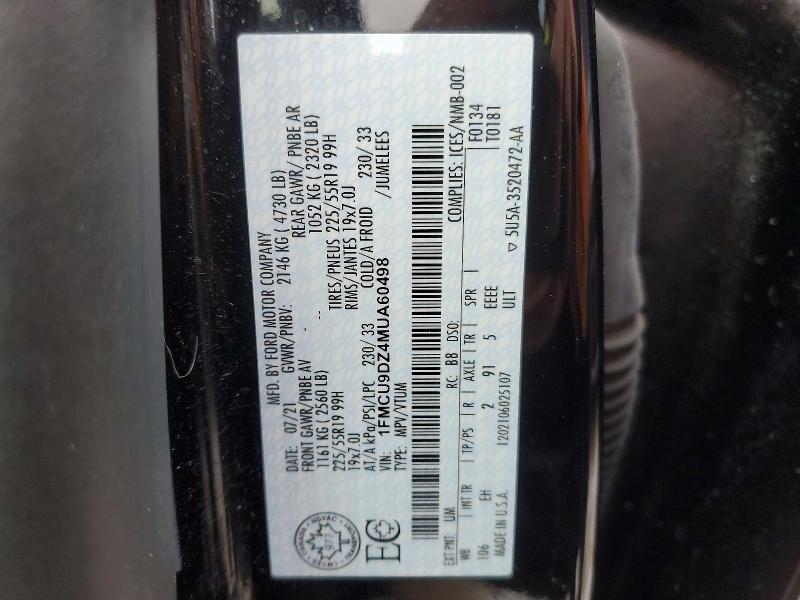 46385566 :رقم المزاد ، 1FMCU9DZ4MUA60498 vin ، 2021 Ford Escape مزاد بيع