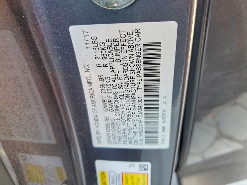 Aukcja sprzedaży 2018 Honda Accord, vin: 1HGCV1F17JA048001, numer aukcji: 46400706