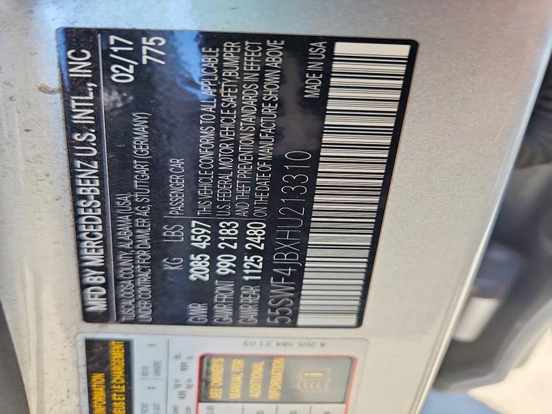 47261916 :رقم المزاد ، 55SWF4JBXHU213310 vin ، 2017 Mercedes-benz C مزاد بيع