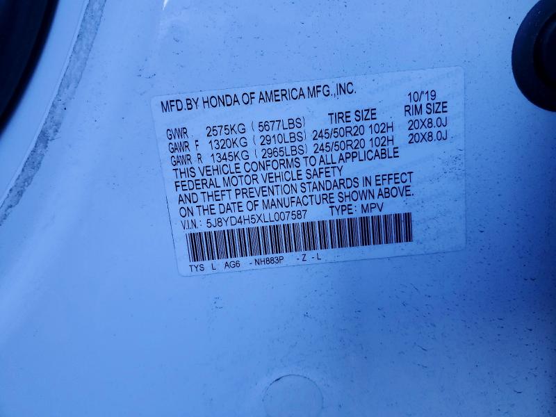 Aukcja sprzedaży 2020 Acura Mdx, vin: 5J8YD4H5XLL007587, numer aukcji: 79021295