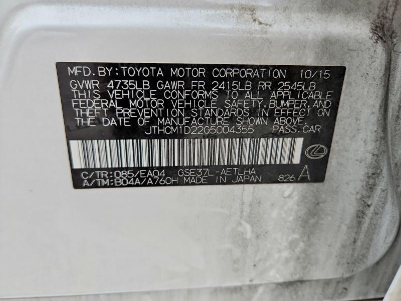 Aukcja sprzedaży 2016 Lexus Is 300, vin: JTHCM1D22G5004355, numer aukcji: 79501995
