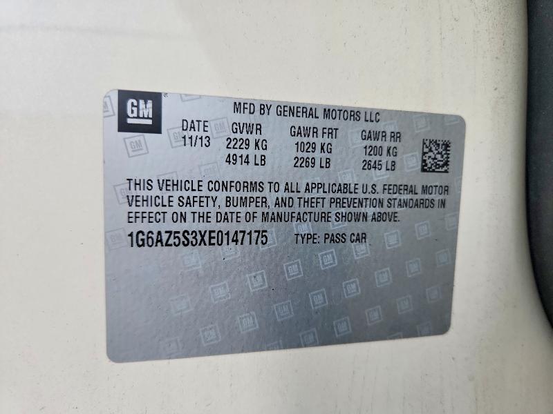 2014 Cadillac Cts მანქანა იყიდება აუქციონზე, vin: 1G6AZ5S3XE0147175, აუქციონის ნომერი: 46171376