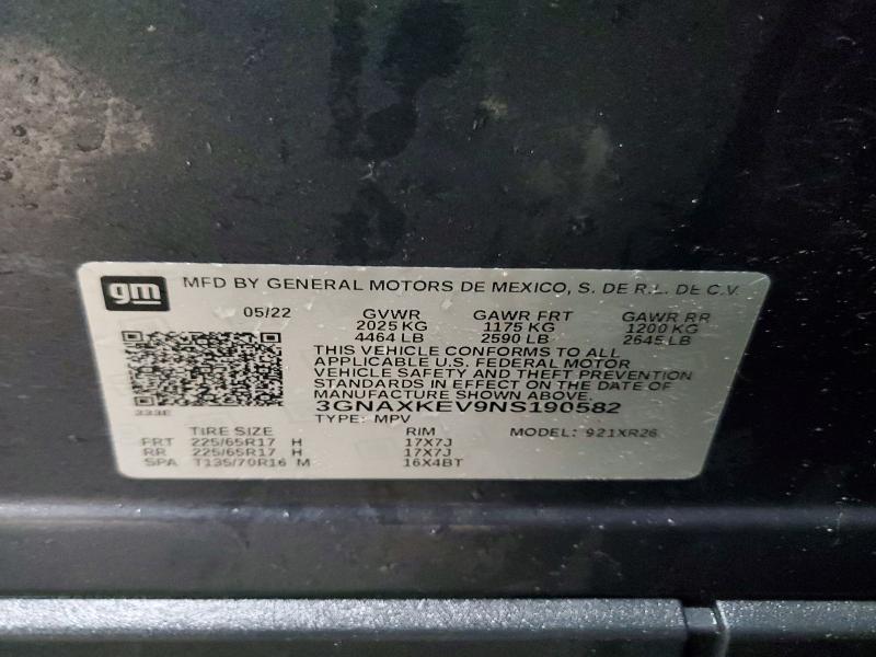 Продаж на аукціоні авто 2022 Chevrolet Equinox, vin: 3GNAXKEV9NS190582, номер лоту: 41806106