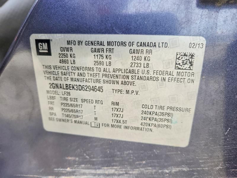 2013 Chevrolet Equinox მანქანა იყიდება აუქციონზე, vin: 2GNALBEK3D6294645, აუქციონის ნომერი: 79779855