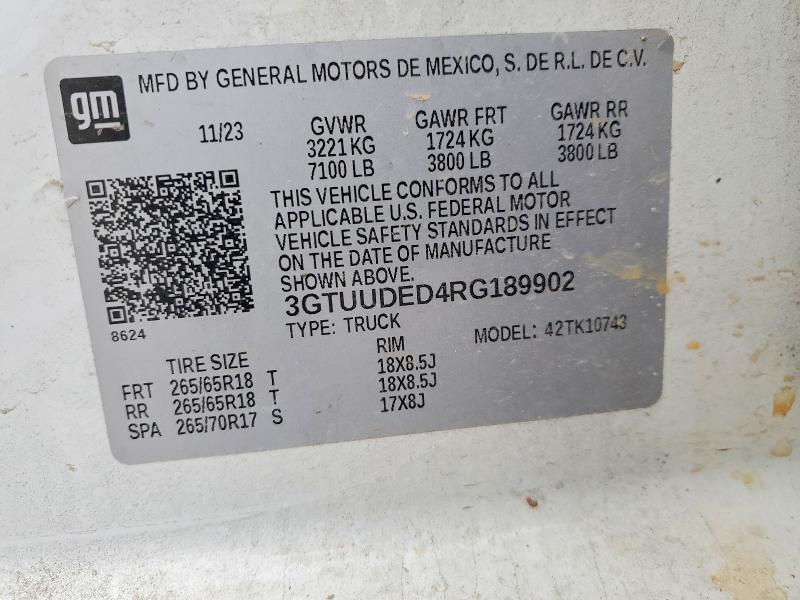 Продажа на аукционе авто 2024 Gmc Sierra, vin: 3GTUUDED4RG189902, номер лота: 47042626