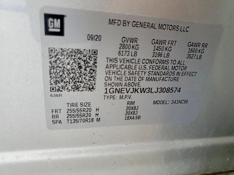 47800426 :رقم المزاد ، 1GNEVJKW3LJ308574 vin ، 2020 Chevrolet Traverse مزاد بيع