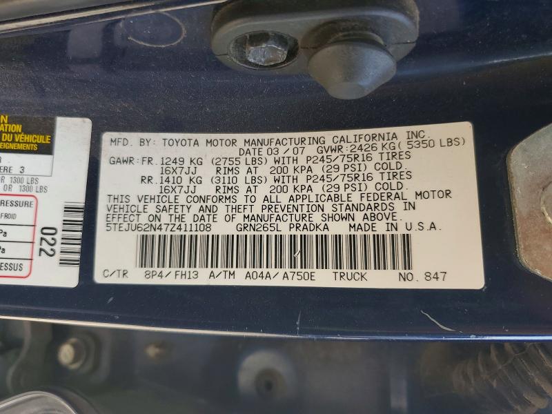 Aukcja sprzedaży 2007 Toyota Tacoma, vin: 5TEJU62N47Z411108, numer aukcji: 45546466