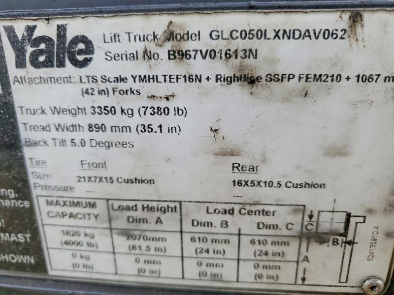 46197196 :رقم المزاد ، B967V01613N vin ، 2015 Yale Unknown مزاد بيع