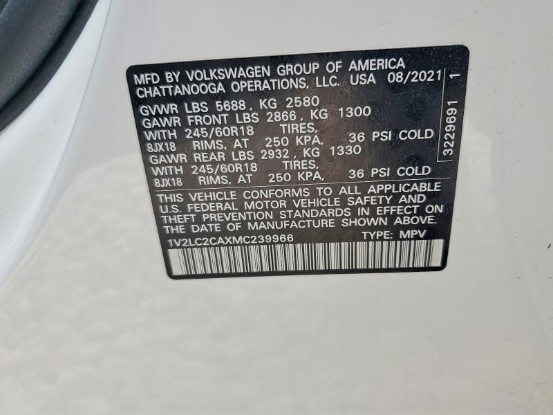 47909186 :رقم المزاد ، 1V2LC2CAXMC239966 vin ، 2021 Volkswagen Atlas Cross Sport مزاد بيع