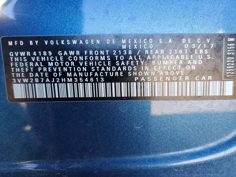 46696816 :رقم المزاد ، 3VW2B7AJ2HM354613 vin ، 2017 Volkswagen Jetta مزاد بيع