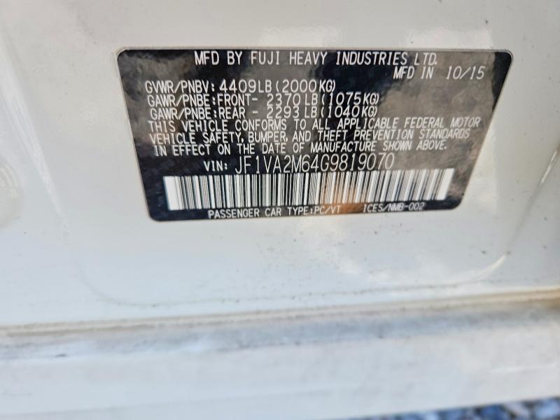 Aukcja sprzedaży 2016 Subaru Wrx, vin: JF1VA2M64G9819070, numer aukcji: 46101256