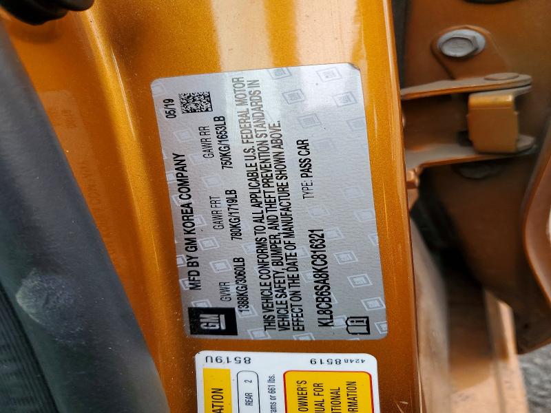 2019 Chevrolet Spark მანქანა იყიდება აუქციონზე, vin: KL8CB6SA8KC816321, აუქციონის ნომერი: 79337925