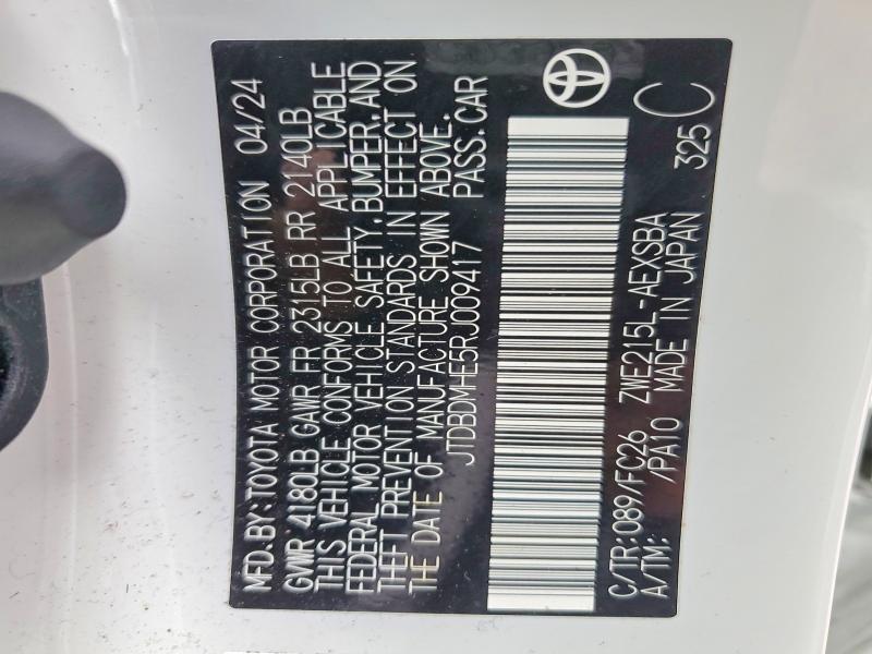 Aukcja sprzedaży 2024 Toyota Corolla Hybrid, vin: JTDBDMHE5RJ009417, numer aukcji: 79396345