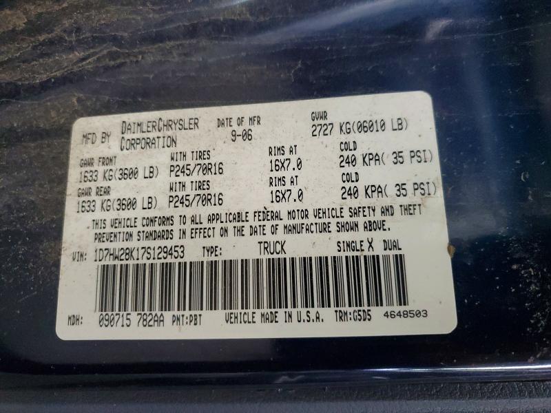 2007 Dodge Dakota მანქანა იყიდება აუქციონზე, vin: 1D7HW28K17S129453, აუქციონის ნომერი: 46121636