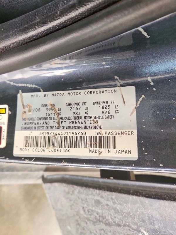 47124776 :رقم المزاد ، JM1BK344491196260 vin ، 2009 Mazda 3 مزاد بيع