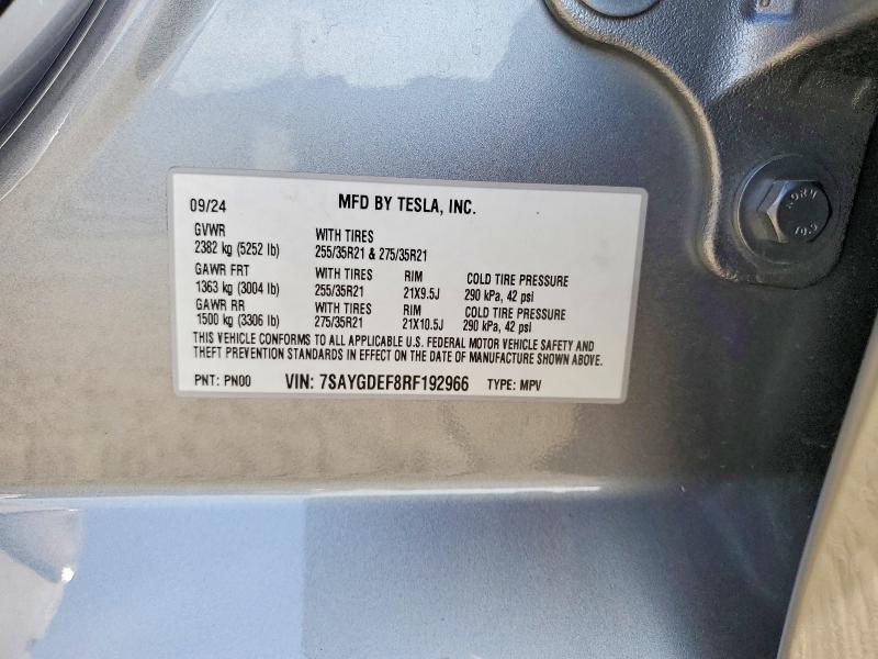 2024 Tesla Model Y მანქანა იყიდება აუქციონზე, vin: 7SAYGDEF8RF192966, აუქციონის ნომერი: 47392046
