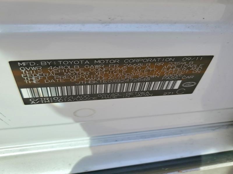 Aukcja sprzedaży 2011 Lexus Es 350, vin: JTHBK1EGXB2472548, numer aukcji: 46179206