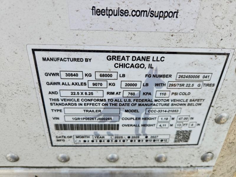 Продажа на аукционе авто 2026 Great Dane Trailers, vin: 1GR1P0626TJ800265, номер лота: 78502415