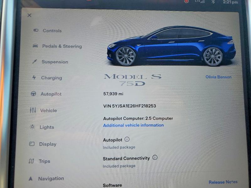 Продажа на аукционе авто 2017 Tesla Model S, vin: 5YJSA1E26HF218253, номер лота: 41828296