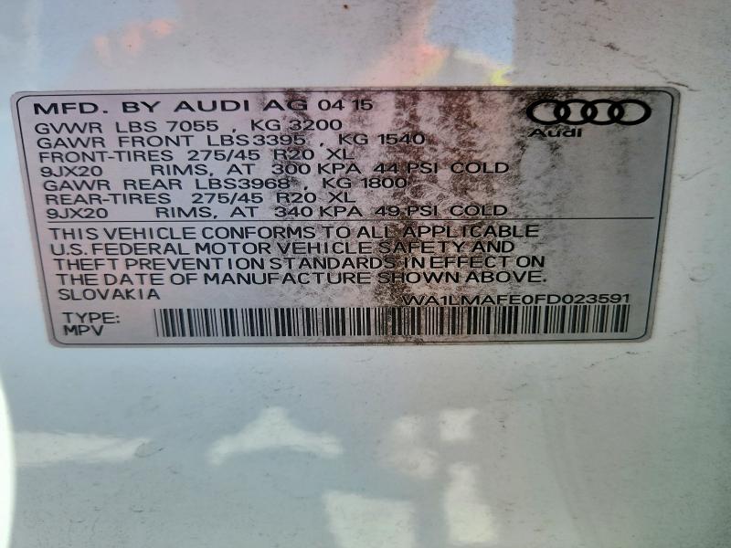 Продажа на аукционе авто 2015 Audi Q7, vin: WA1LMAFE0FD023591, номер лота: 46243836