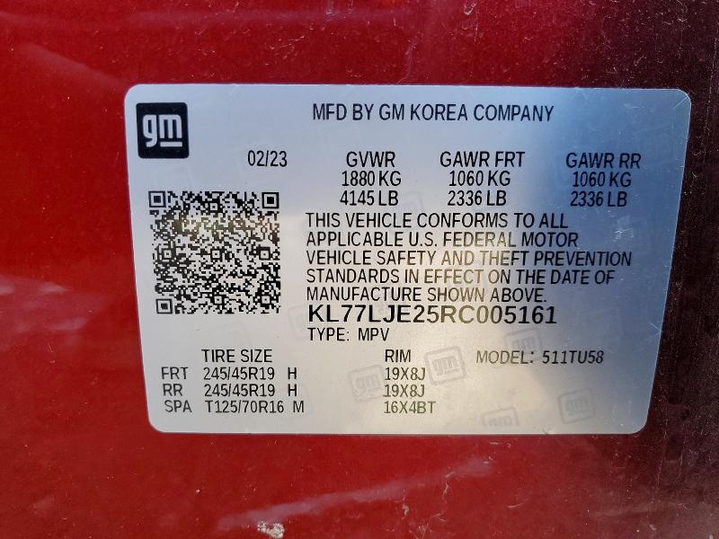 47804636 :رقم المزاد ، KL77LJE25RC005161 vin ، 2024 Chevrolet Trax مزاد بيع