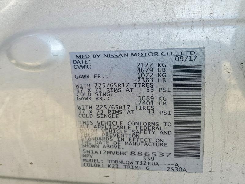 47395136 :رقم المزاد ، 5N1AT2MV6HC886537 vin ، 2017 Nissan Rogue مزاد بيع