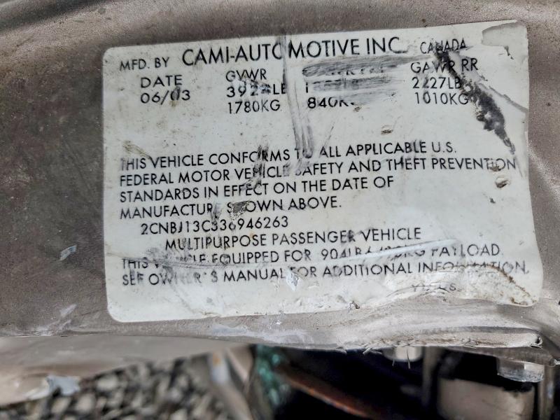2003 Chevrolet Tracker მანქანა იყიდება აუქციონზე, vin: 2CNBJ13C336946263, აუქციონის ნომერი: 79614235
