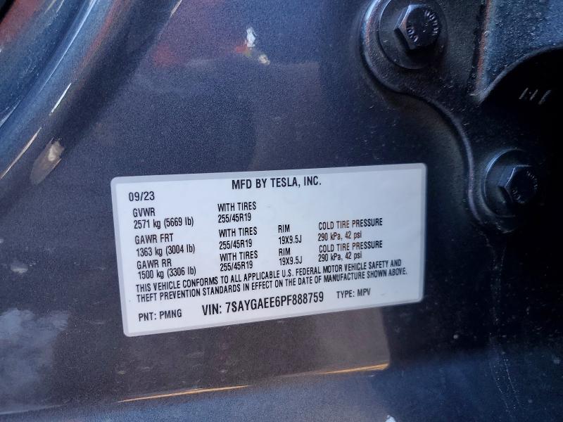 2023 Tesla Model Y მანქანა იყიდება აუქციონზე, vin: 7SAYGAEE6PF888759, აუქციონის ნომერი: 46371516