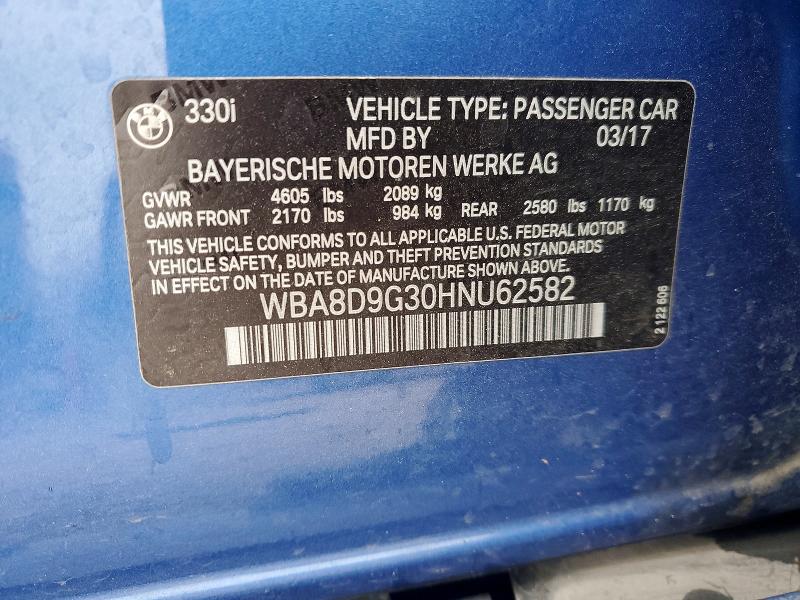 Продаж на аукціоні авто 2017 Bmw 330, vin: WBA8D9G30HNU62582, номер лоту: 79436785