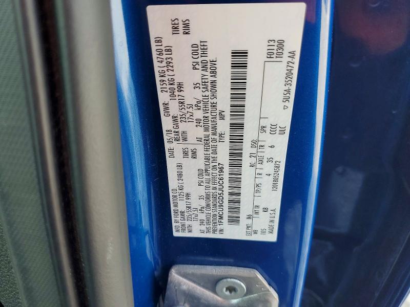 47351216 :رقم المزاد ، 1FMCU9GD5JUC61967 vin ، 2018 Ford Escape مزاد بيع