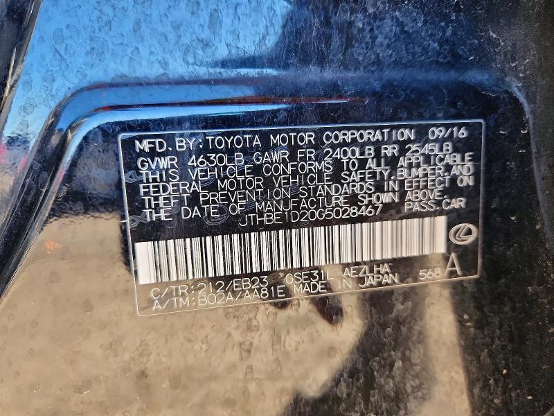 Aukcja sprzedaży 2016 Lexus Is 350, vin: JTHBE1D20G5028467, numer aukcji: 45450606