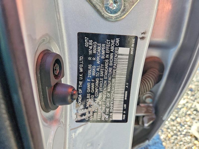 2017 Honda Civic მანქანა იყიდება აუქციონზე, vin: SHHFK7H22HU419286, აუქციონის ნომერი: 45913026