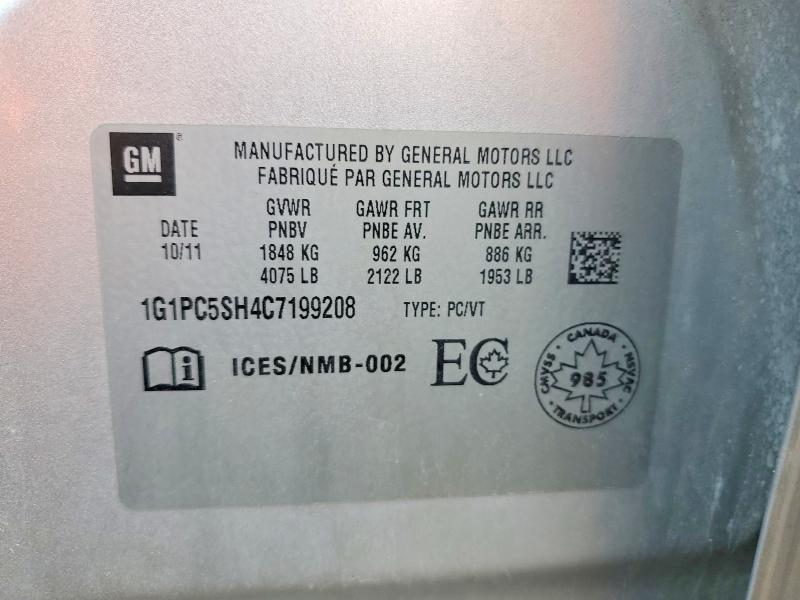 Aukcja sprzedaży 2012 Chevrolet Cruze, vin: 1G1PC5SH4C7199208, numer aukcji: 46647296