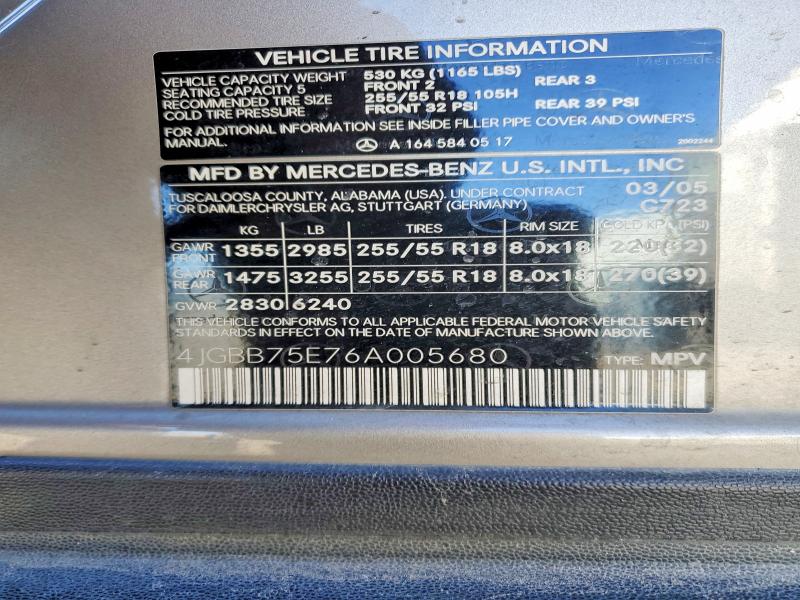 Продажа на аукционе авто 2006 Mercedes-benz Ml, vin: 4JGBB75E76A005680, номер лота: 41922396