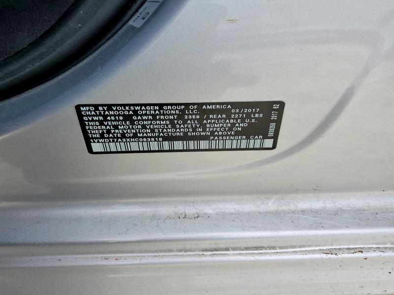 78593585 :رقم المزاد ، 1VWDT7A3XHC063818 vin ، 2017 Volkswagen Passat مزاد بيع
