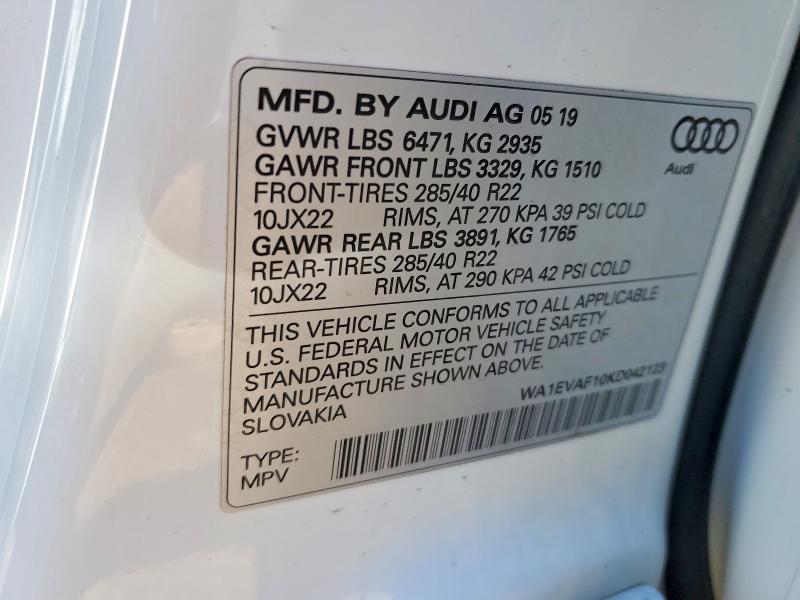 Aukcja sprzedaży 2019 Audi Q8, vin: WA1EVAF10KD042123, numer aukcji: 46899376
