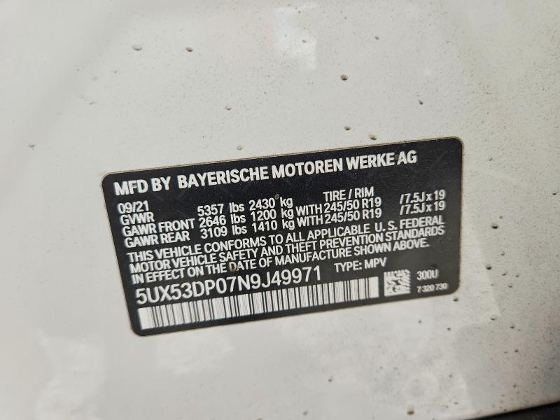 48127906 :رقم المزاد ، 5UX53DP07N9J49971 vin ، 2022 Bmw X3 مزاد بيع