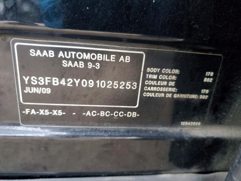 Aukcja sprzedaży 2009 Saab 9-3, vin: YS3FB42Y091025253, numer aukcji: 79355805